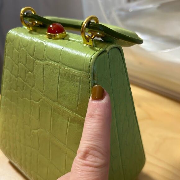 STAUD Kenny Croc-Embossed Leather Top Handle Bag Pistachio Green - Picture 10 of 12